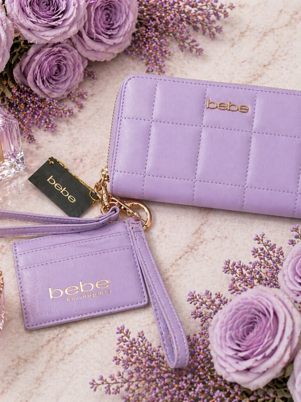 bebe Lavender Quilted Zip Wallet with Card Holder